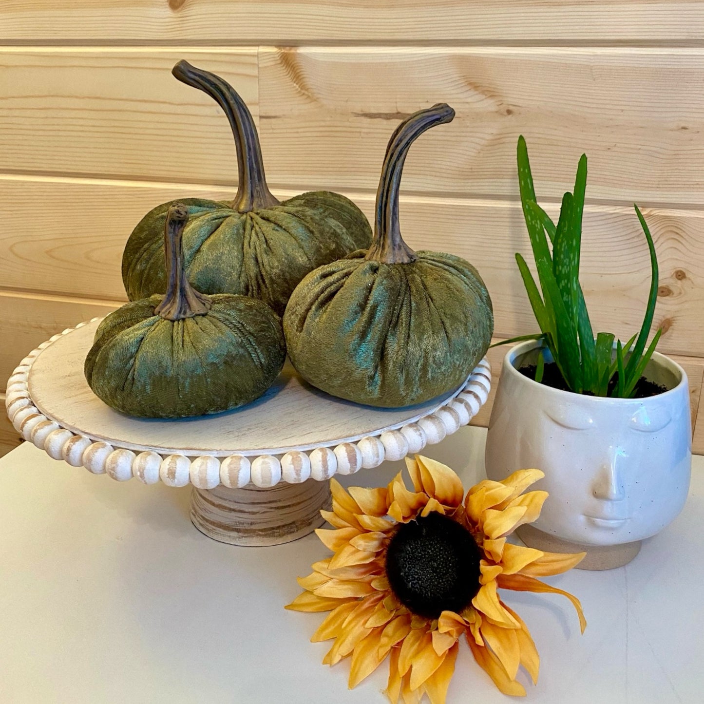 PUMPKIN SET of 3 CRUSHED VELVET - MARTINI OLIVE