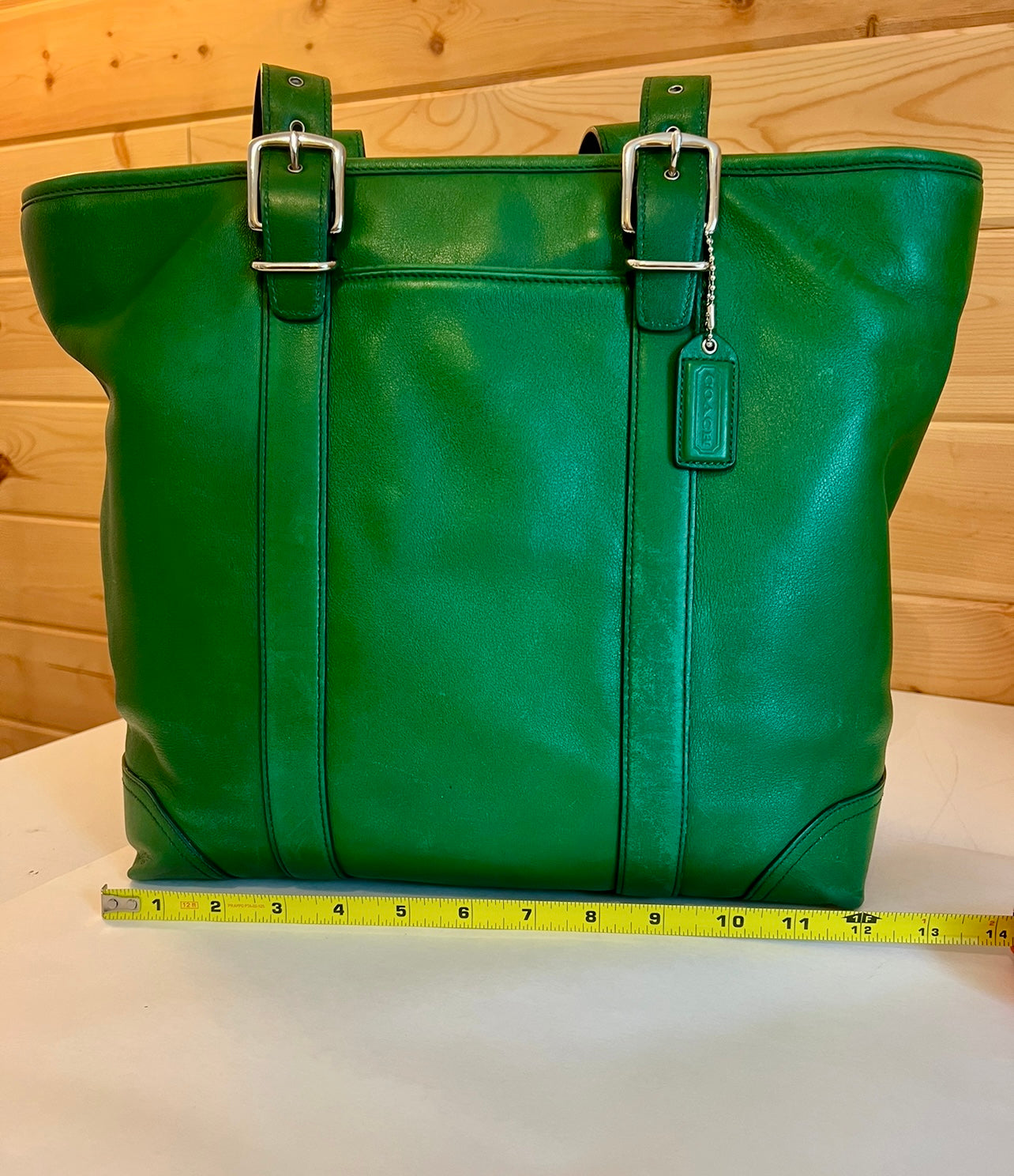 ‼️SOLD‼️Vintage COACH Hampton Green Leather Carryall Shoulder Bag TOTE  Handbag 6491