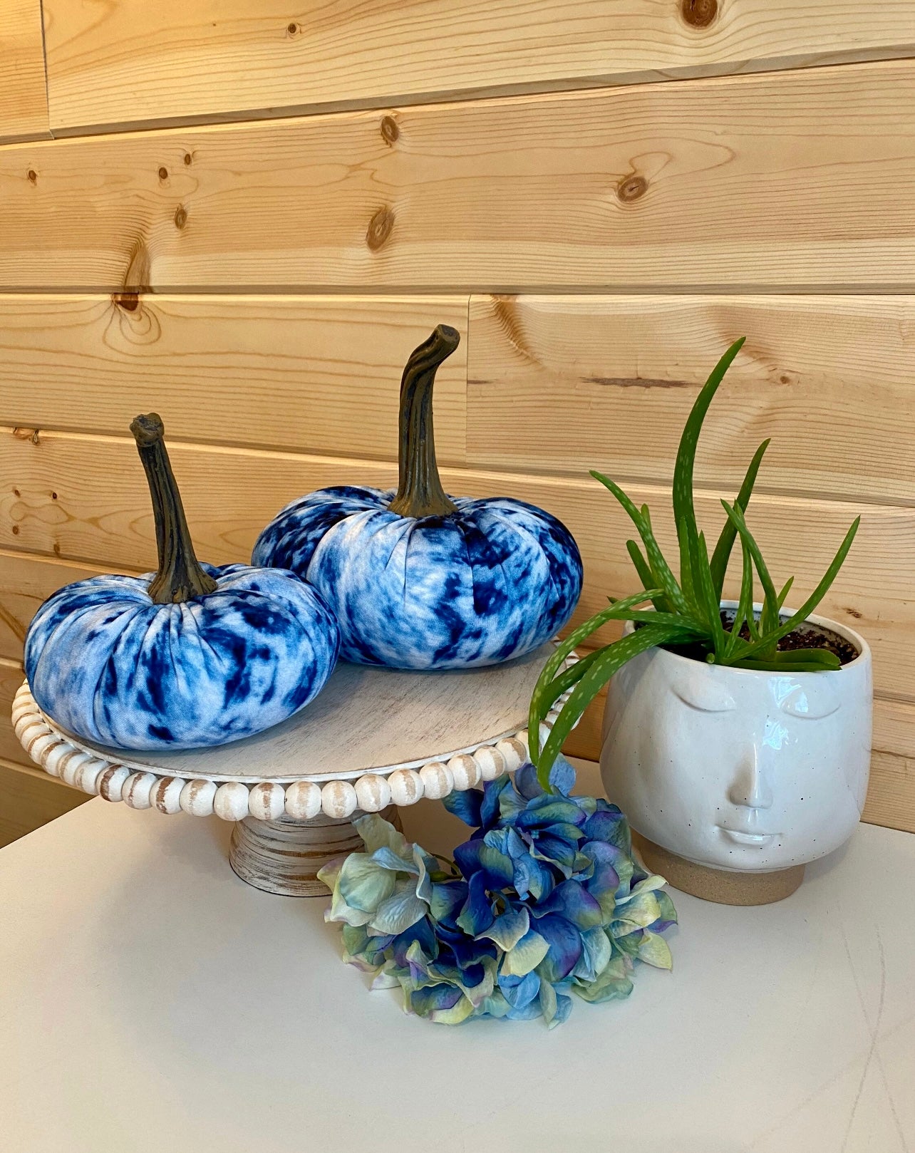 LARGE PUMPKIN - BLUE and WHITE TIE DYE