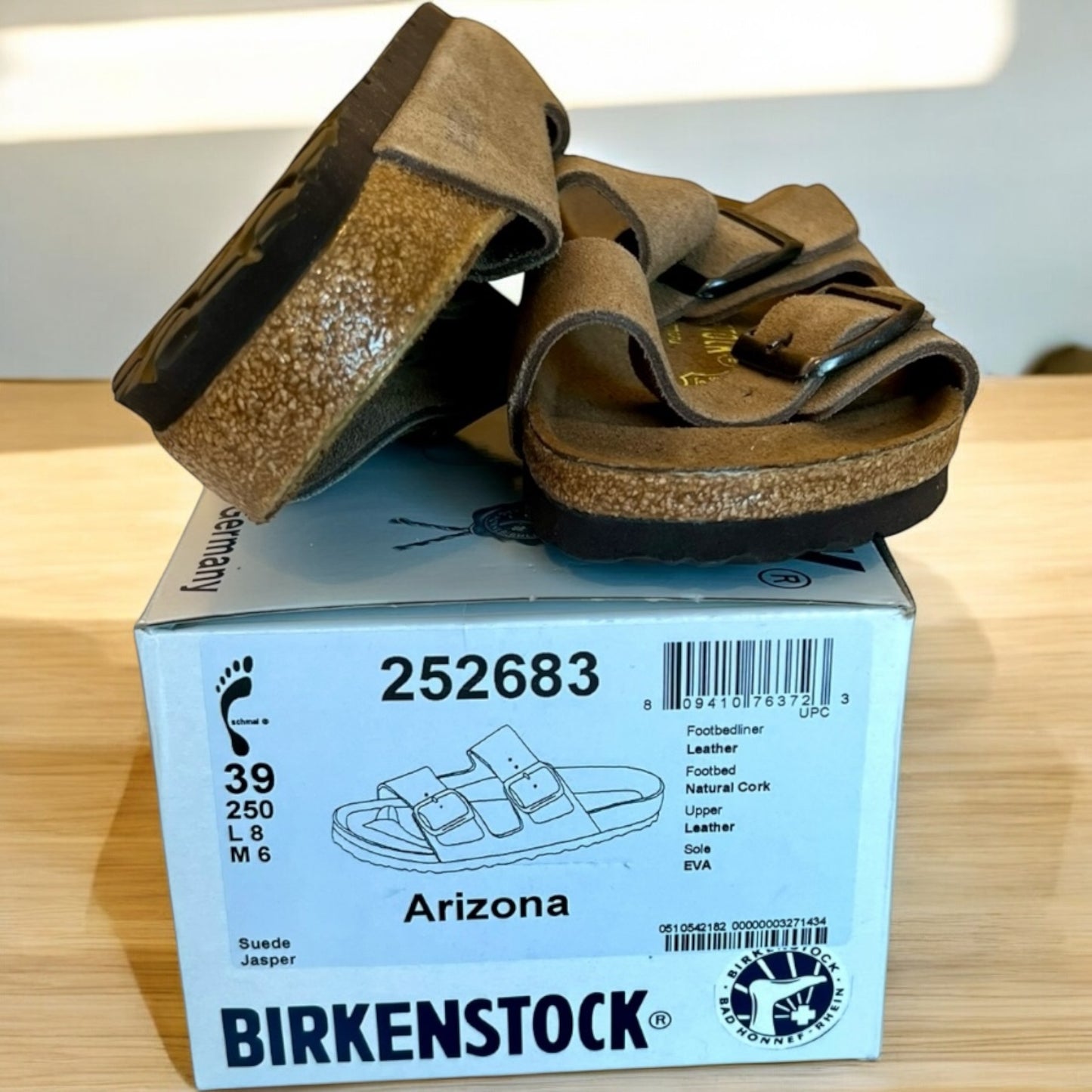 Birkenstock Arizona Double Strap Jasper Suede Leather Comfort Sandals EU39 NIB