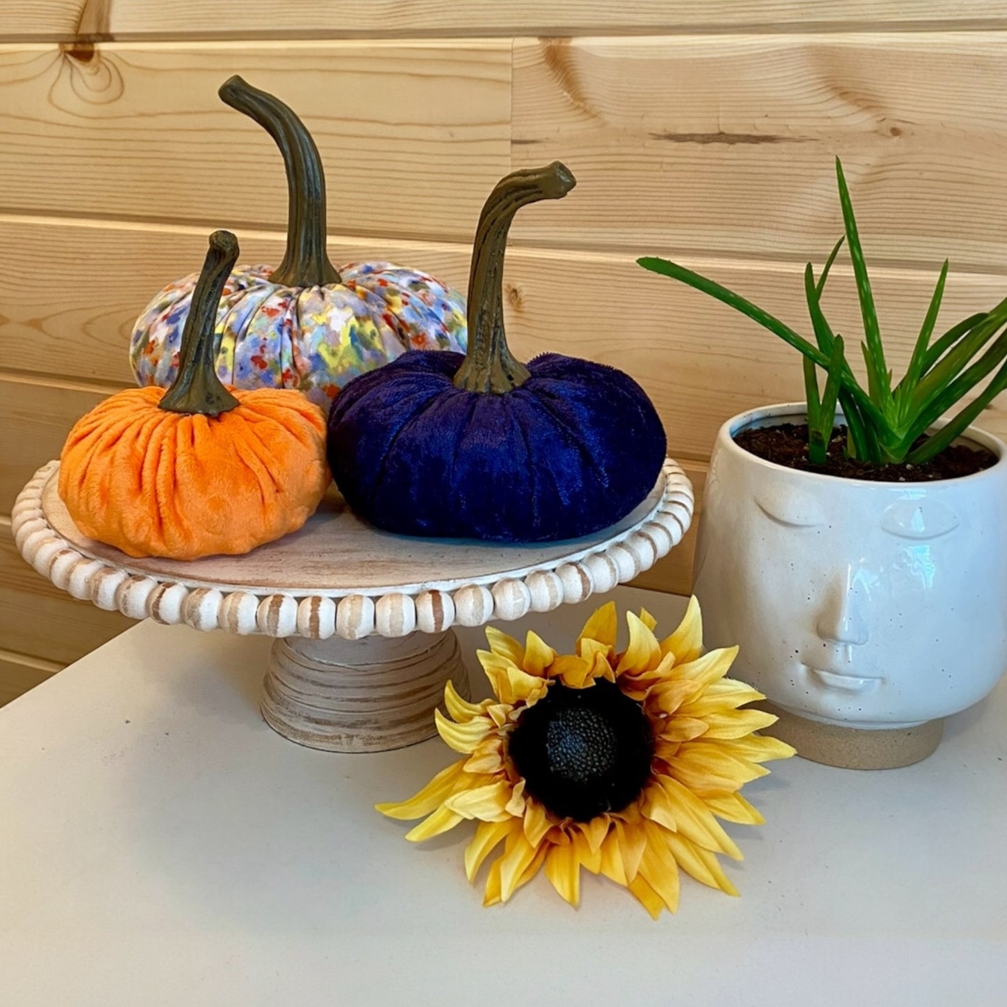 FLORAL PRINT FABRIC PUMPKIN SET of 3 - MAY FLOWERS