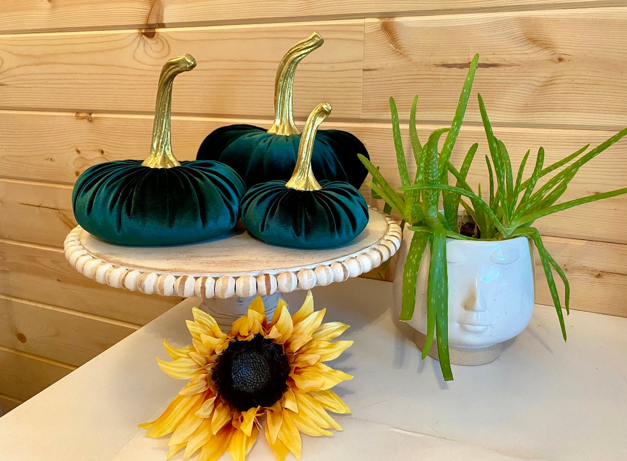 VELVET PUMPKIN SET of 3 - HUNTER GREEN