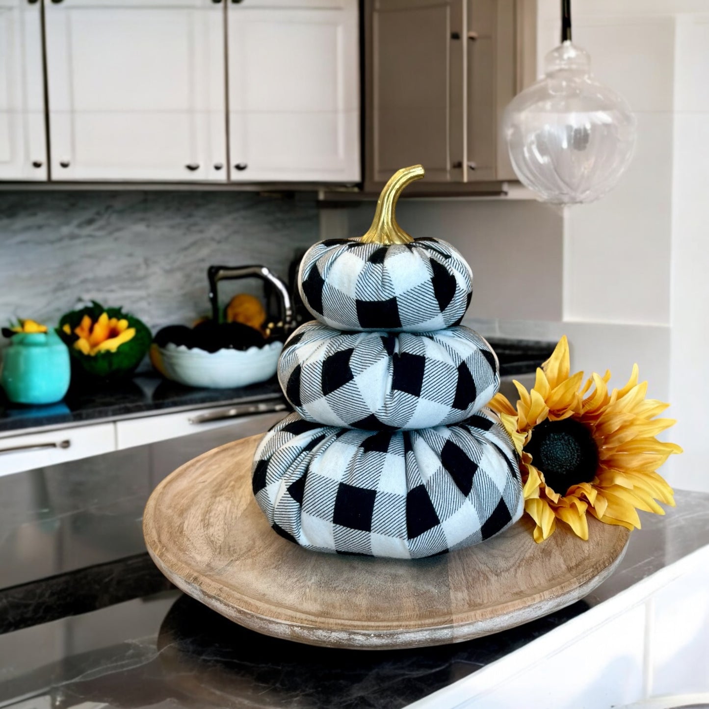 Tiered Pumpkin Stack - Black and White Buffalo Check Flannel