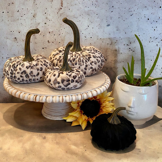 HANDCRAFTED SET of 3 ANIMAL PRINT PUMPKINS - SNOW CHEETAH