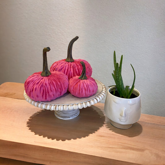 HANDMADE FUCHSIA PUMPKINS SET of 3 - HOT PINK NUBBY MINK VELVET