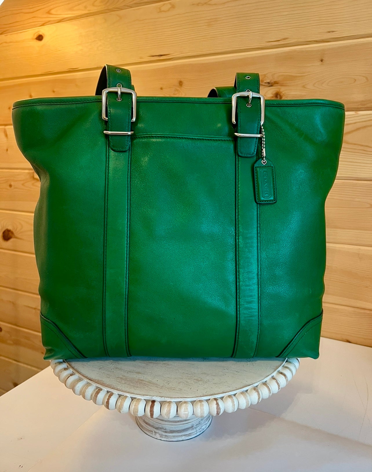 ‼️SOLD‼️Vintage COACH Hampton Green Leather Carryall Shoulder Bag TOTE  Handbag 6491