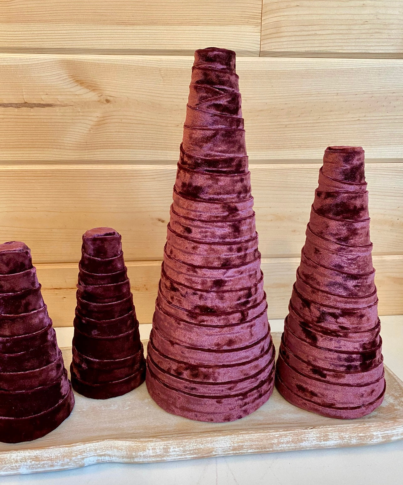 Decorative CONE Trees WINE VELVET Tree Set of 5