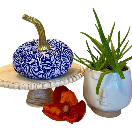 EXTRA LARGE BLUE and WHITE PRINT PUMPKIN - ELLA VINE INDIGO BLUE