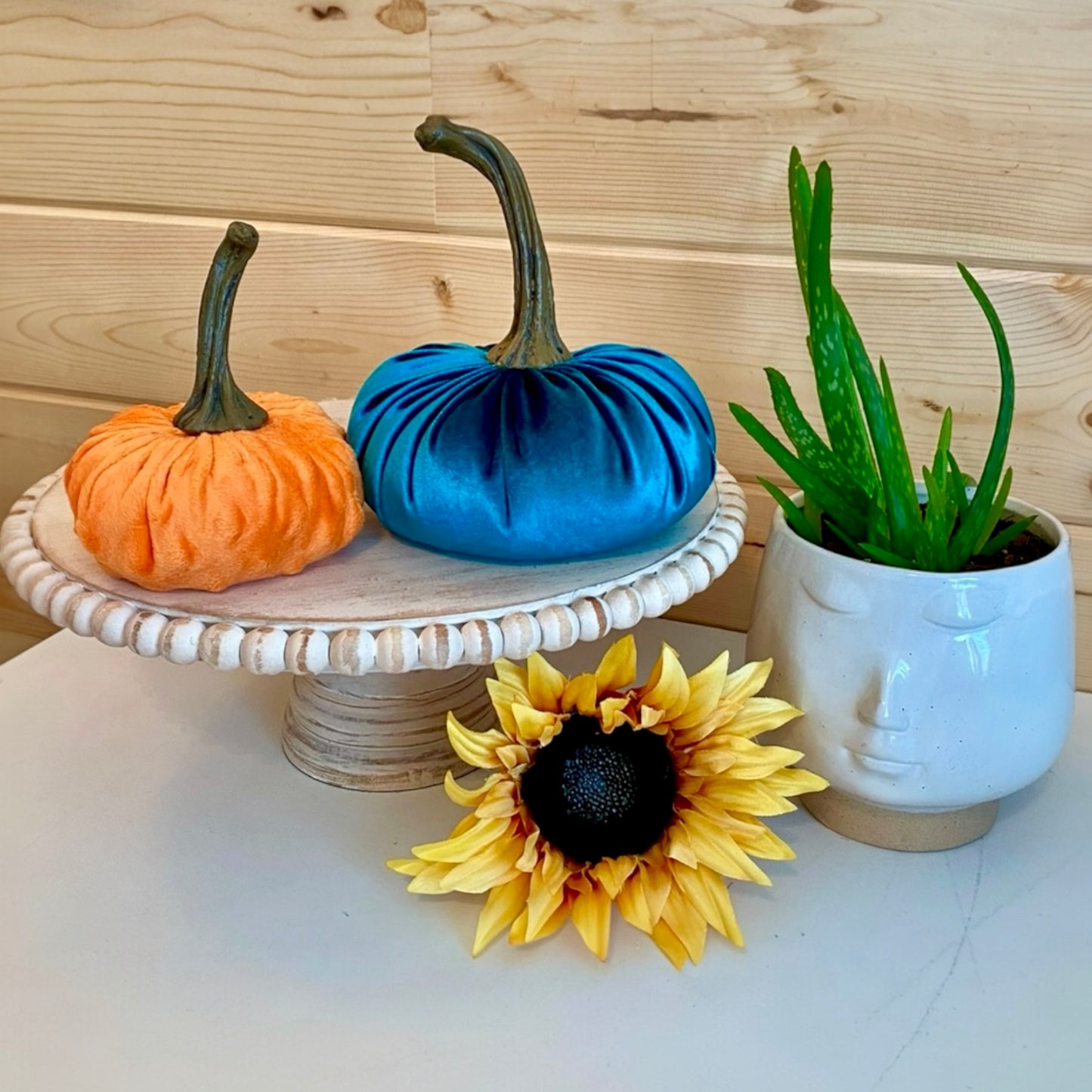 VELVET PUMPKIN SET of 3 - TEAL VELVET