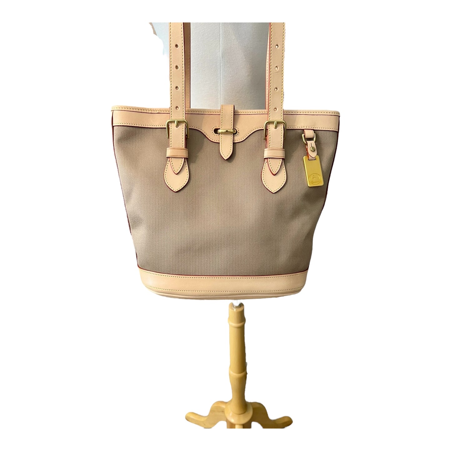 ‼️SOLD‼️ Dooney & Bourke Vintage Cabriolet Taupe Canvas & Florentine Leather Bucket Tote Shoulder Bag Made in the USA