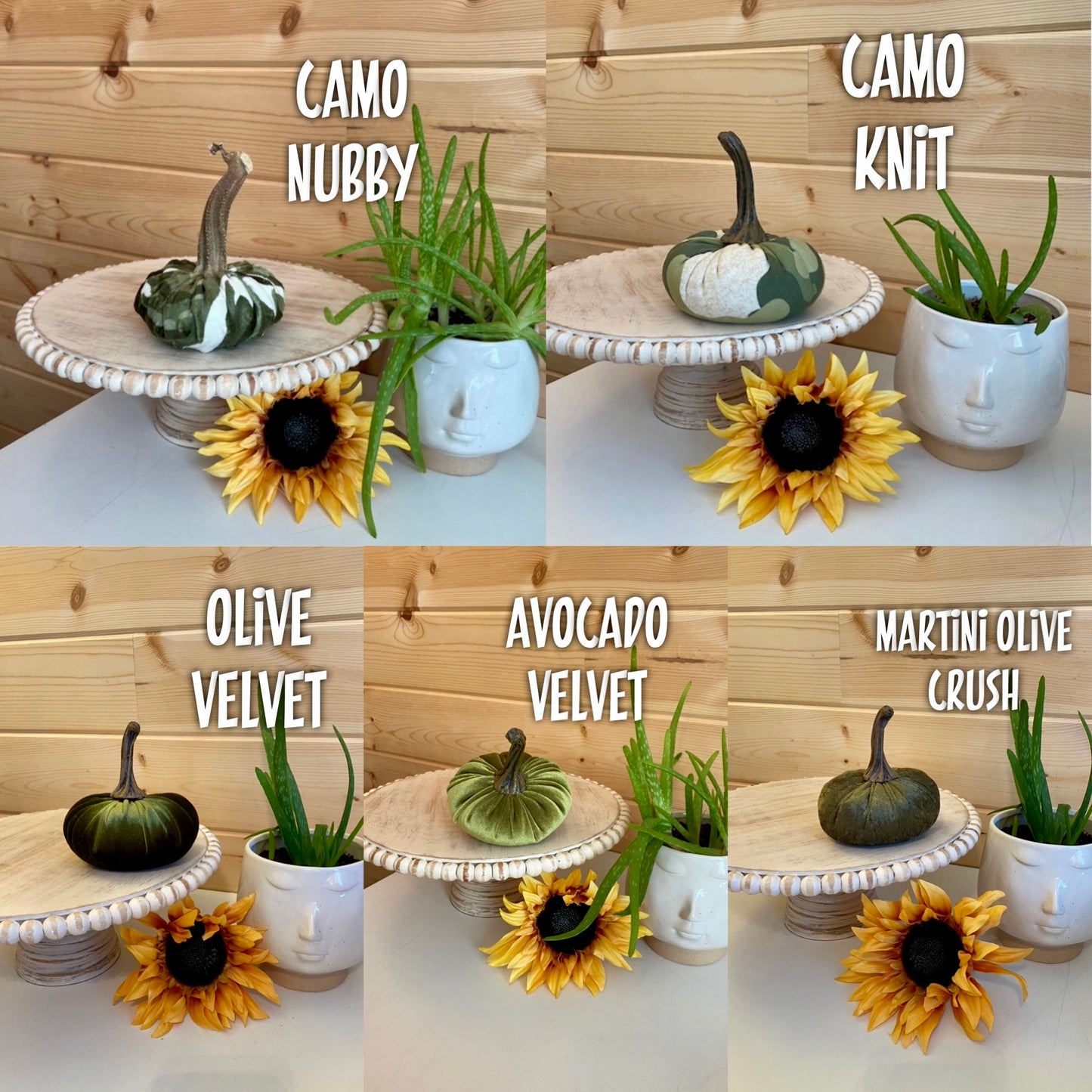 SMALL CRUSHED VELVET PUMPKIN - MARTINI OLIVE GREEN