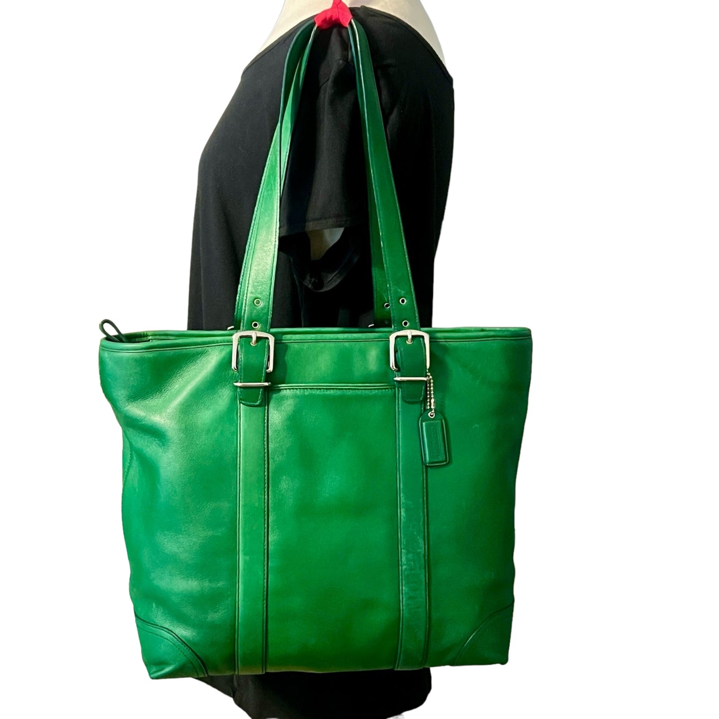 ‼️SOLD‼️Vintage COACH Hampton Green Leather Carryall Shoulder Bag TOTE  Handbag 6491