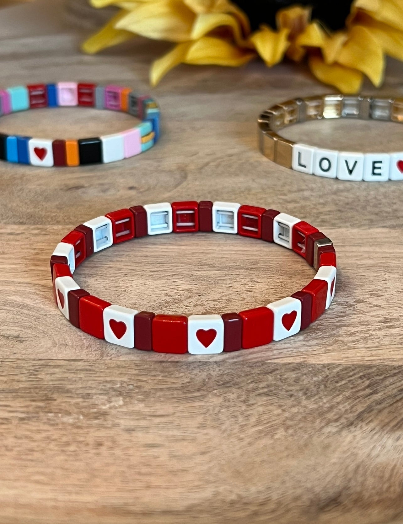 Bracelet Stretch Stack Enamel Ceramic ALL HEARTS Bracelet Stretch Bracelet Posh Presents Gift for Her Arm Party Heart Jewelry Gift Arm Candy