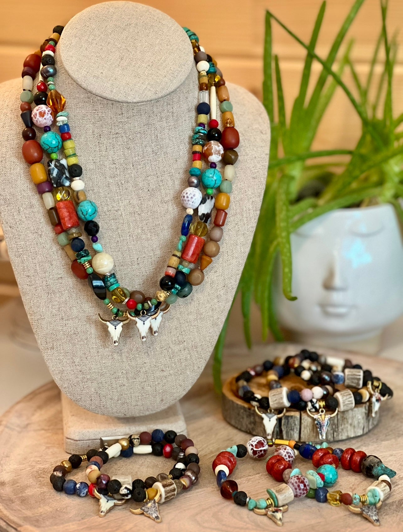 Handcrafted Unisex Necklaces Bracelets Multi Semi-Precious Beaded Layer Necklaces Stretchy Stack Bracelets THE YELLOWSTONE COLLECTION