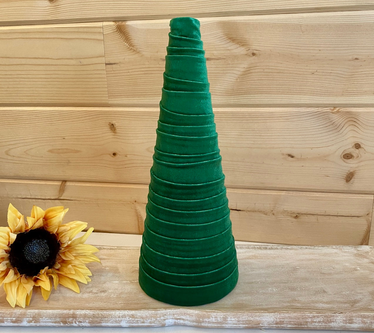 Decorative CONE Trees GREEN VELVET Luxe Handcrafted Tree Set of 4