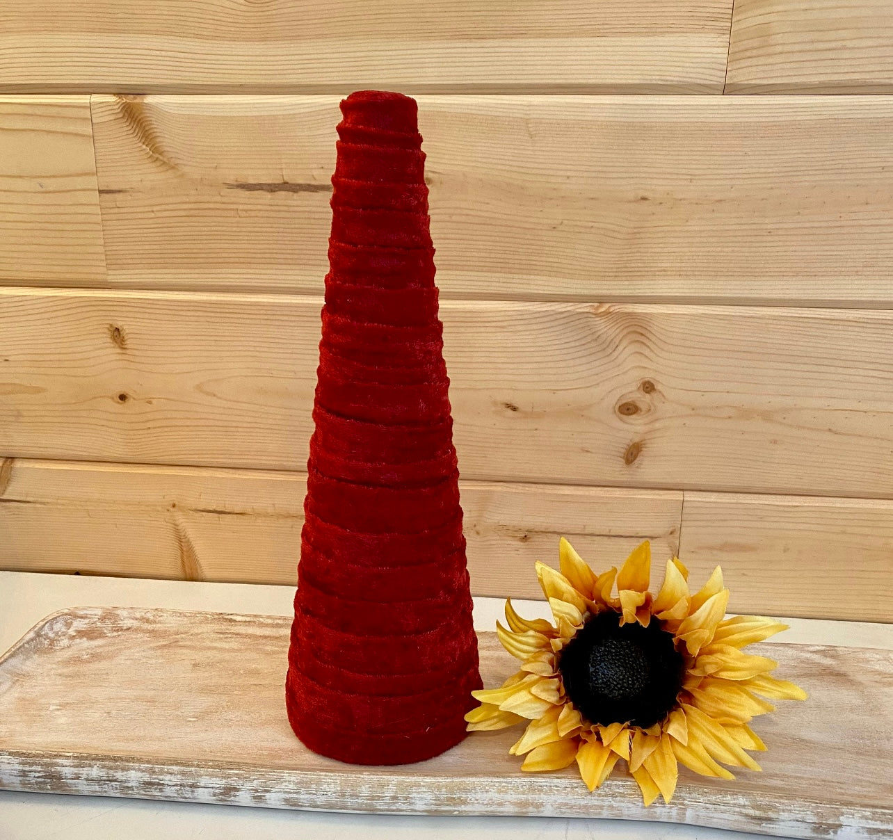 Decorative CONE Trees BRICK RED Crush Velvet Set of 3