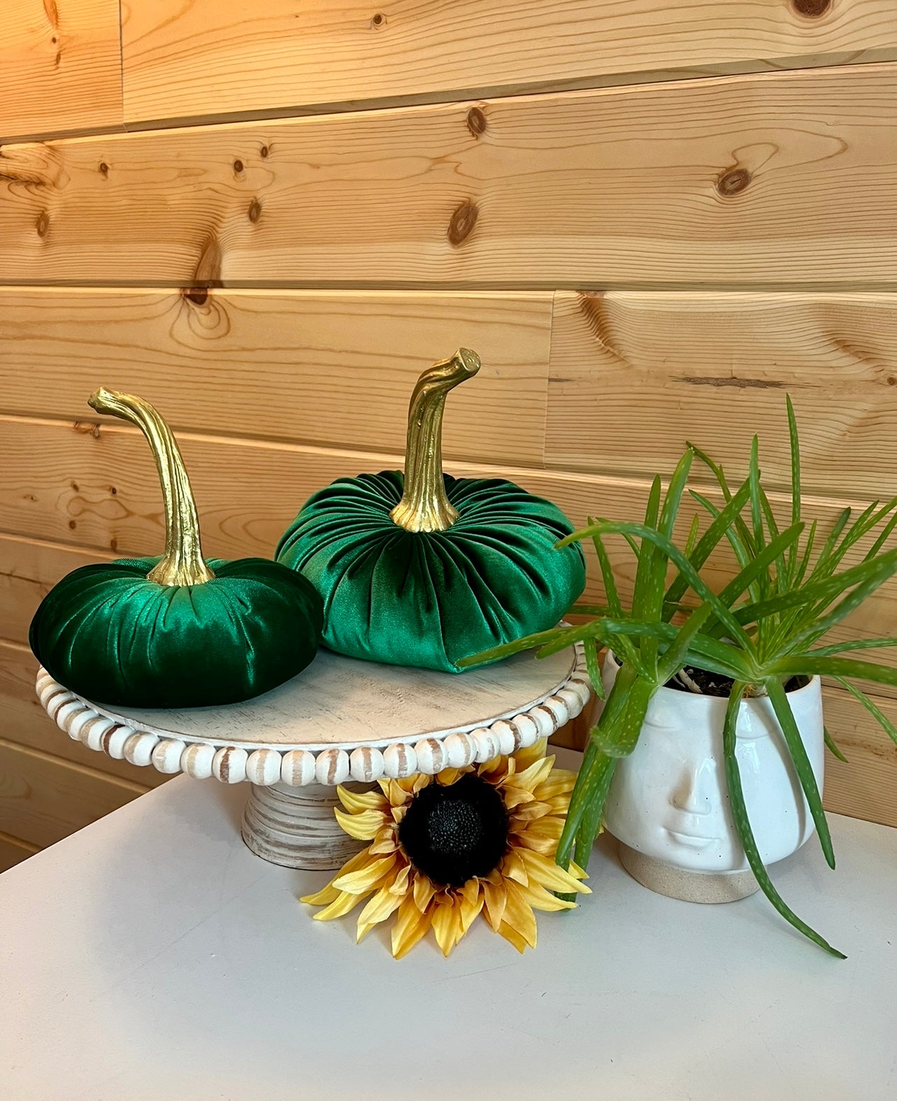 VELVET PUMPKIN SET of 3 - EMERALD GREEN