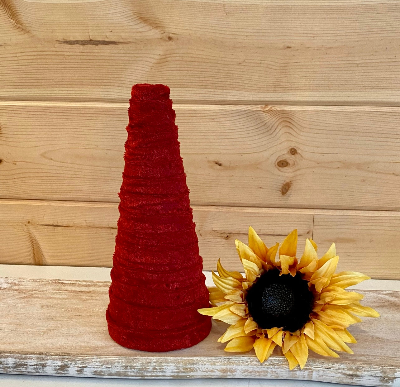 Decorative CONE Trees BRICK RED Crush Velvet Set of 3