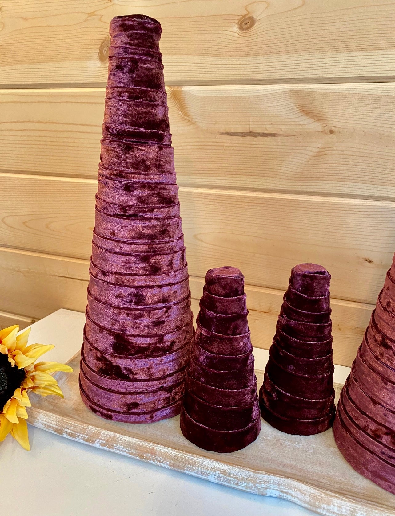 Decorative CONE Trees WINE VELVET Tree Set of 5