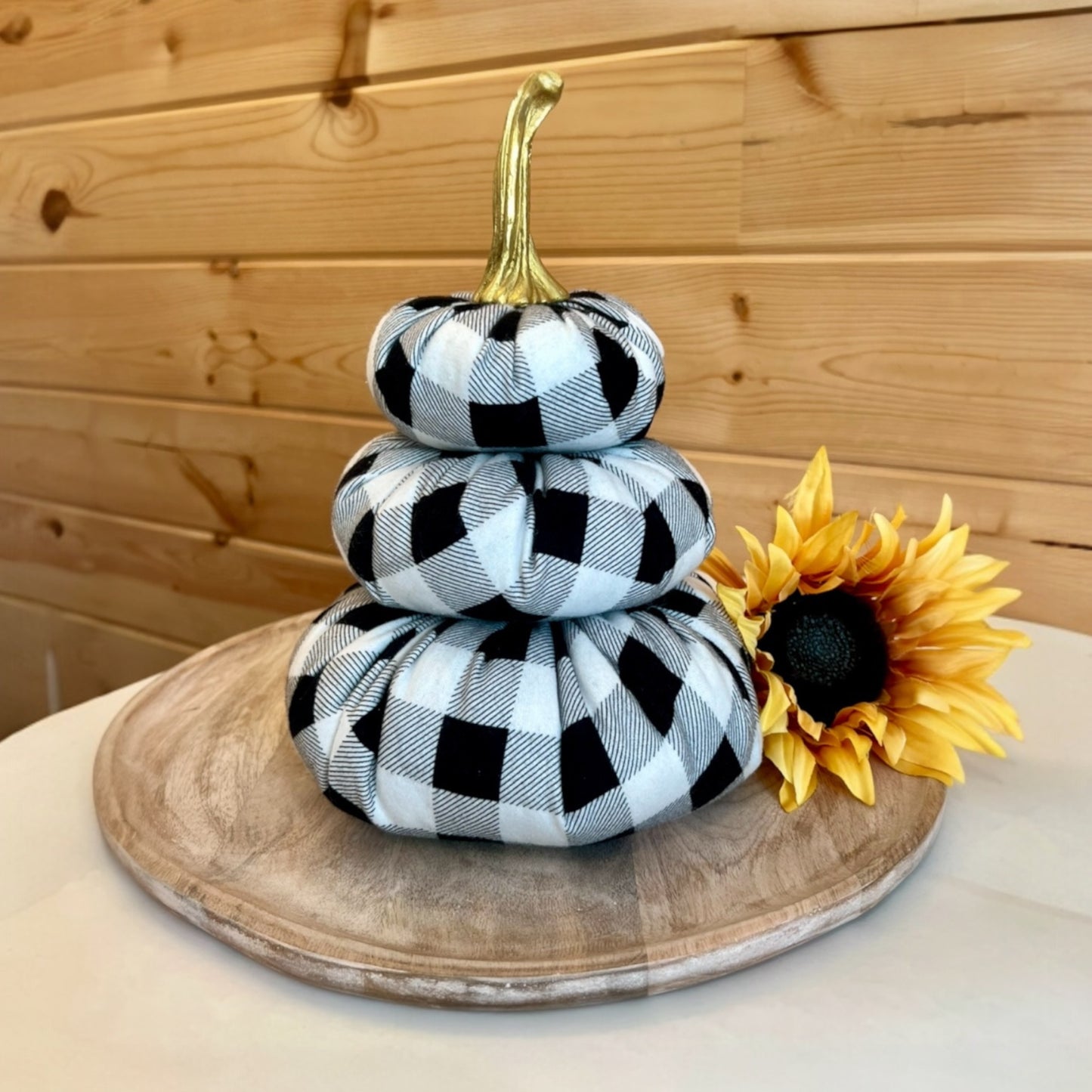 Tiered Pumpkin Stack - Black and White Buffalo Check Flannel