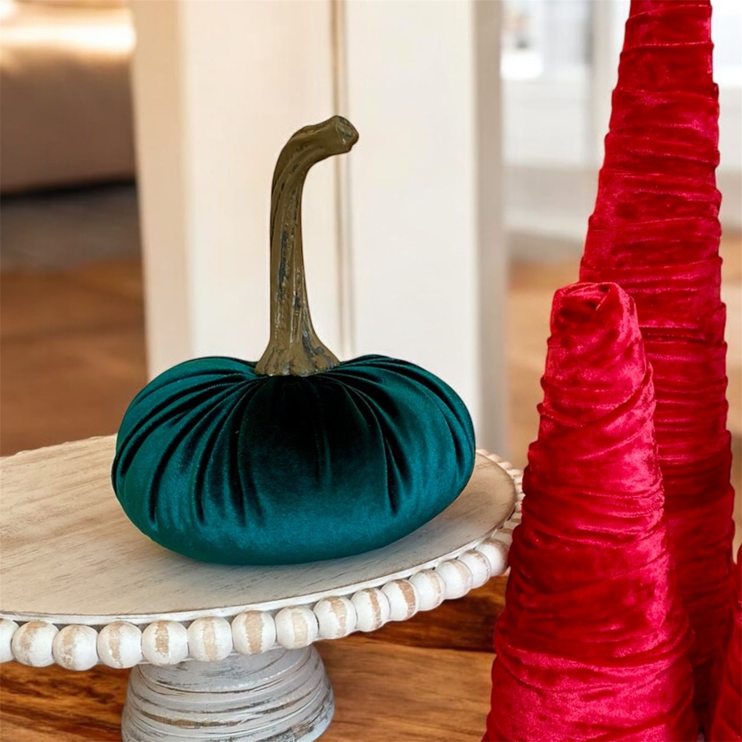LARGE VELVET PUMPKIN - HUNTER GREEN