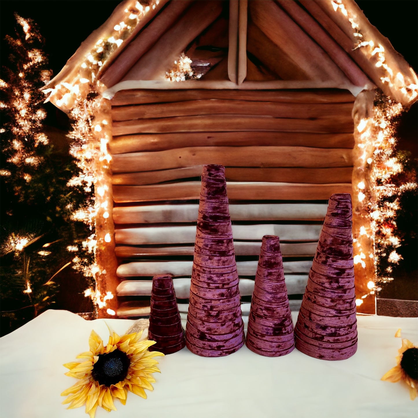 Decorative CONE Trees WINE VELVET Luxe Velvet Tree Sets of 4