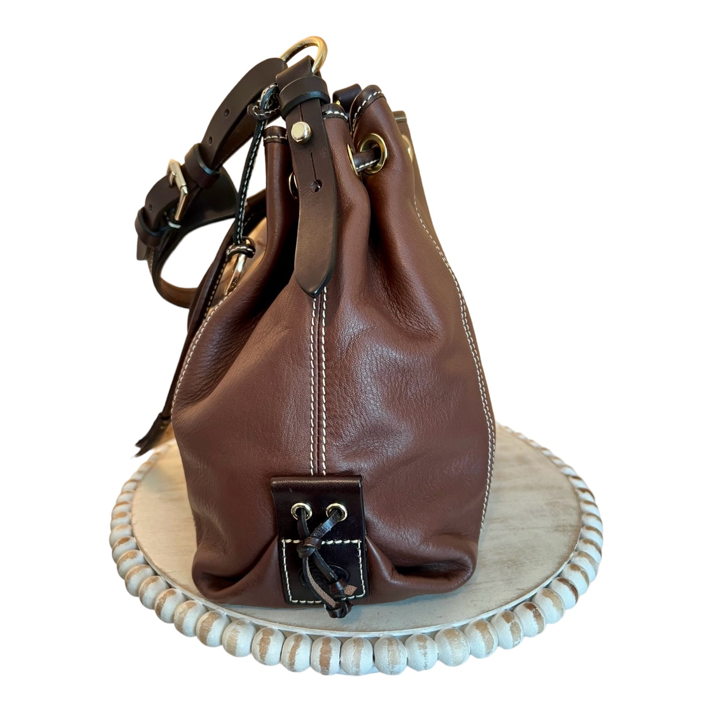 ‼️SOLD‼️ DOONEY & BOURKE Drawstring Satchel Bucket Bag Hobo Purse Brown Leather Tassels