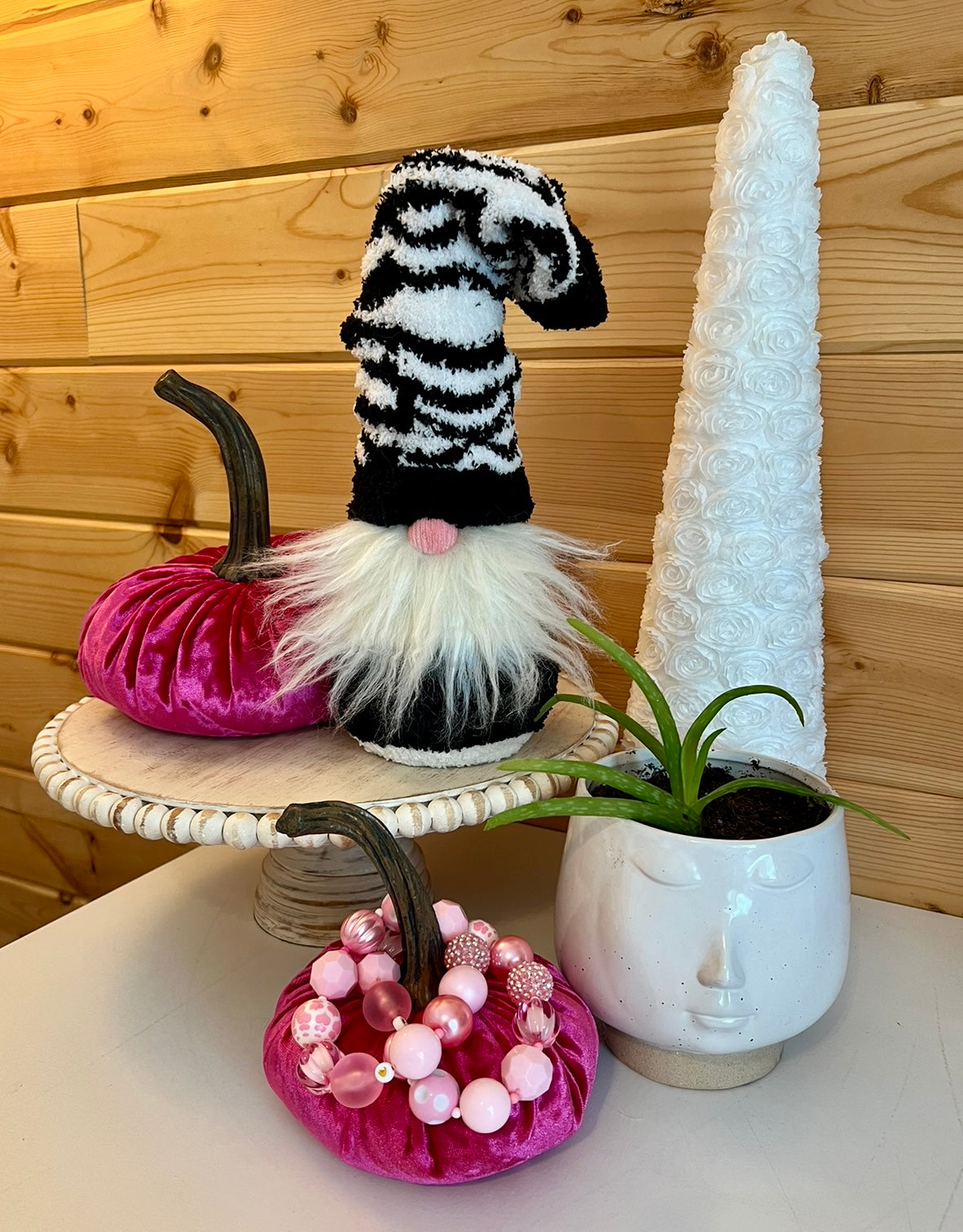 Handmade single GNOME Zebra stripe hat mantle Gnome decor coffee table decor gnome centerpieces Valentine's Day gift for her Spring gnome