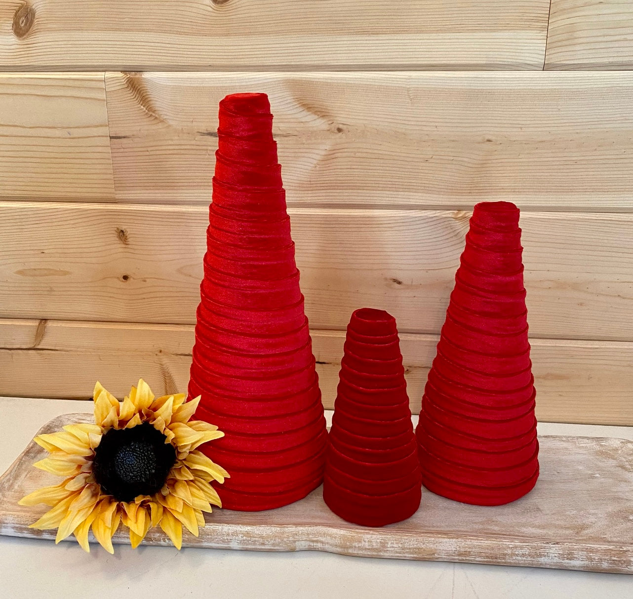 Decorative CONE Trees CANDY CANE RED VELVET Set of 3