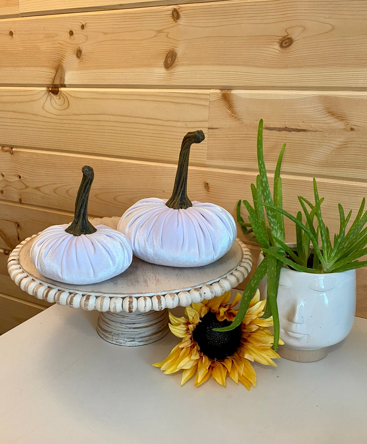 PUMPKINS SET of 3 VELVET - WHITE