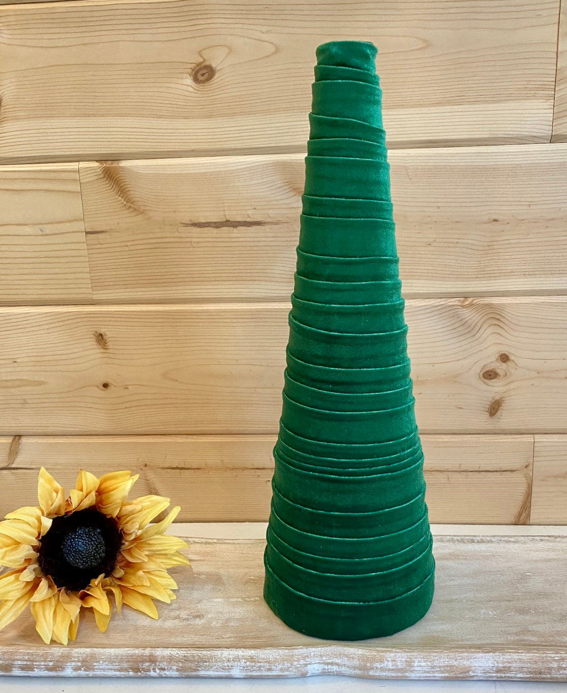 Decorative CONE Trees GREEN VELVET Luxe Handcrafted Tree Set of 4