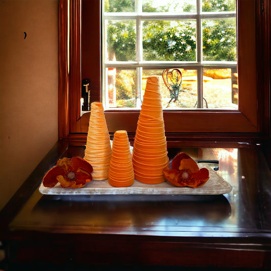 ORANGE VELVET Decorative CONE Trees Set of 3