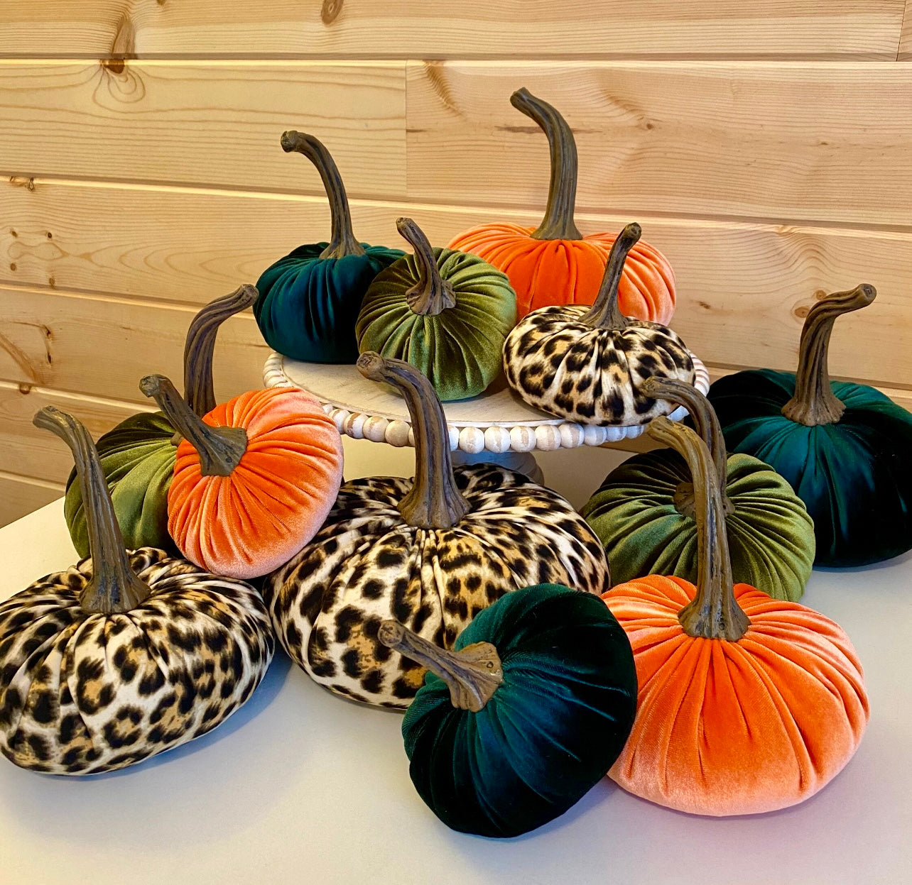 VELVET PUMPKIN SET of 3 - HUNTER GREEN