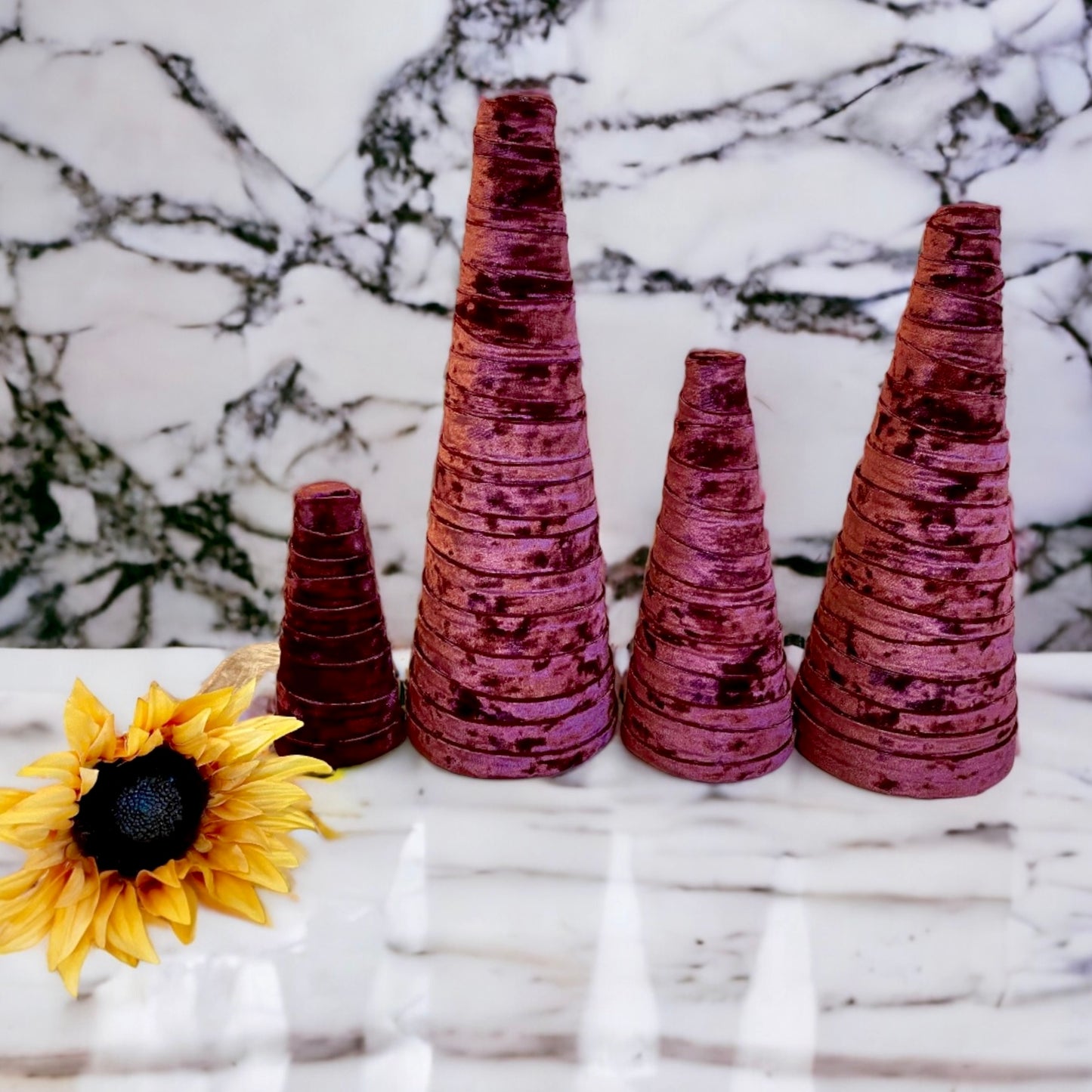 Decorative CONE Trees WINE VELVET Luxe Velvet Tree Sets of 4