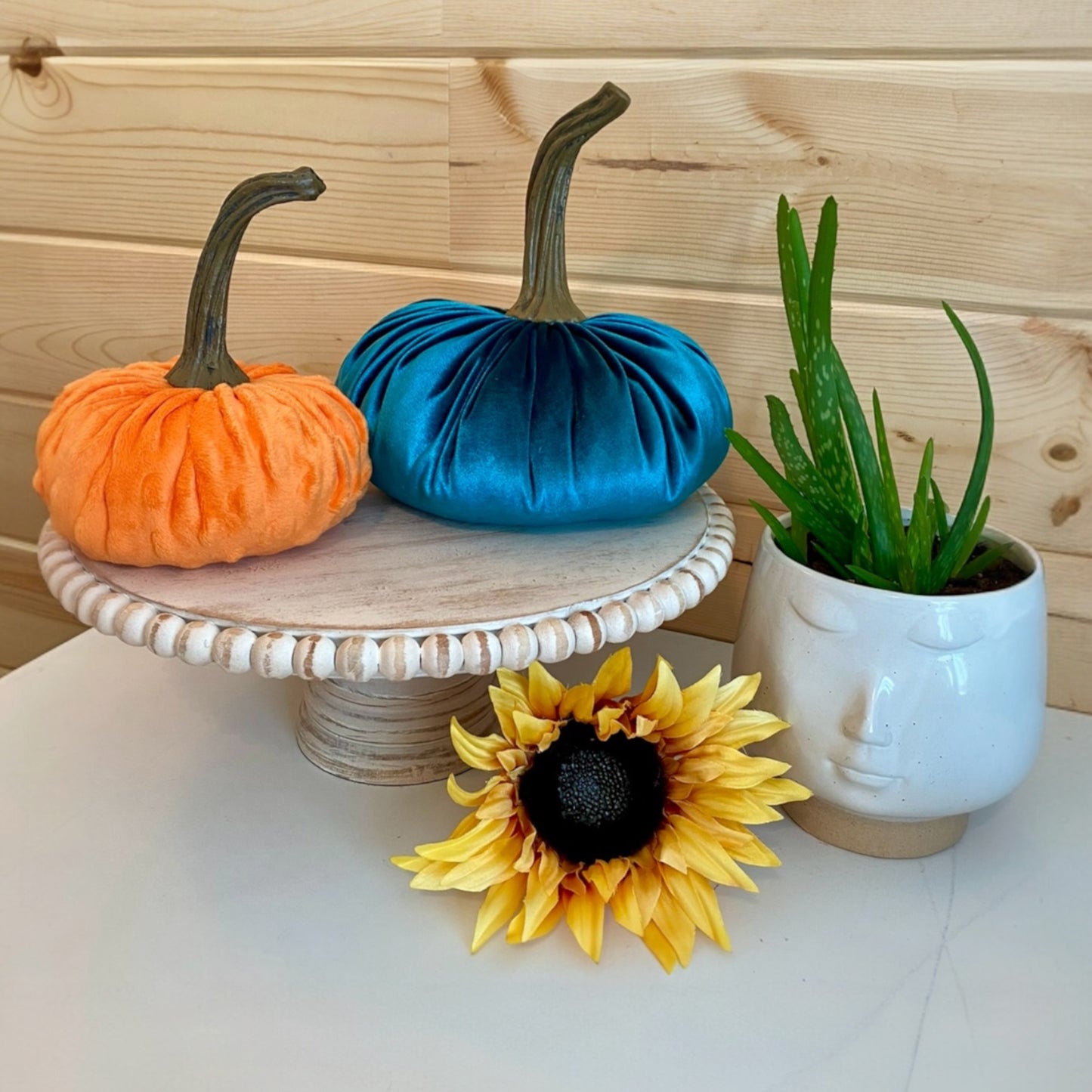 VELVET PUMPKIN SET of 3 - TEAL VELVET