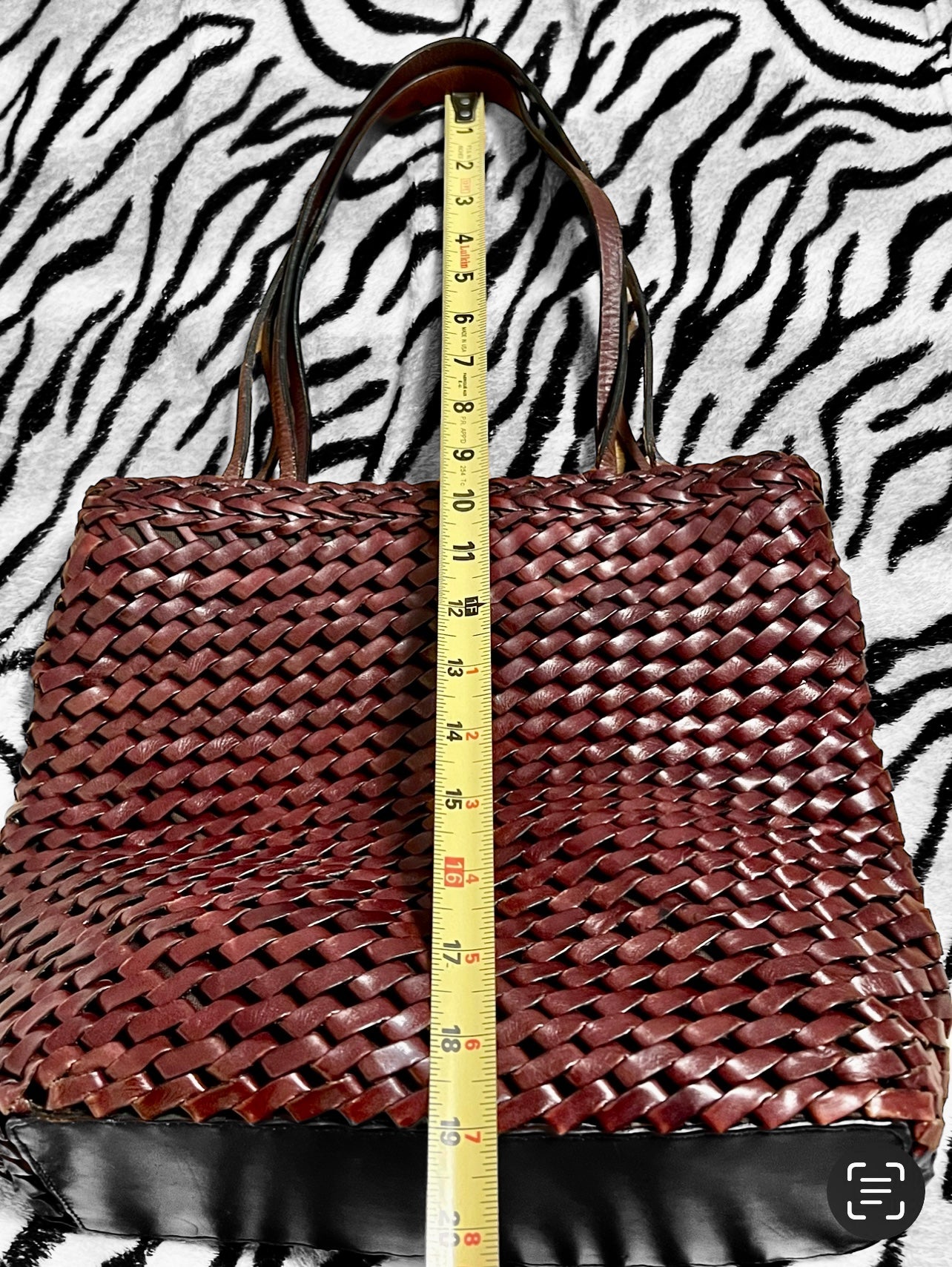 ‼️SOLD‼️ Woven Brown Leather Tote Bag Bucket Bag Fabric Lined by HOBO International