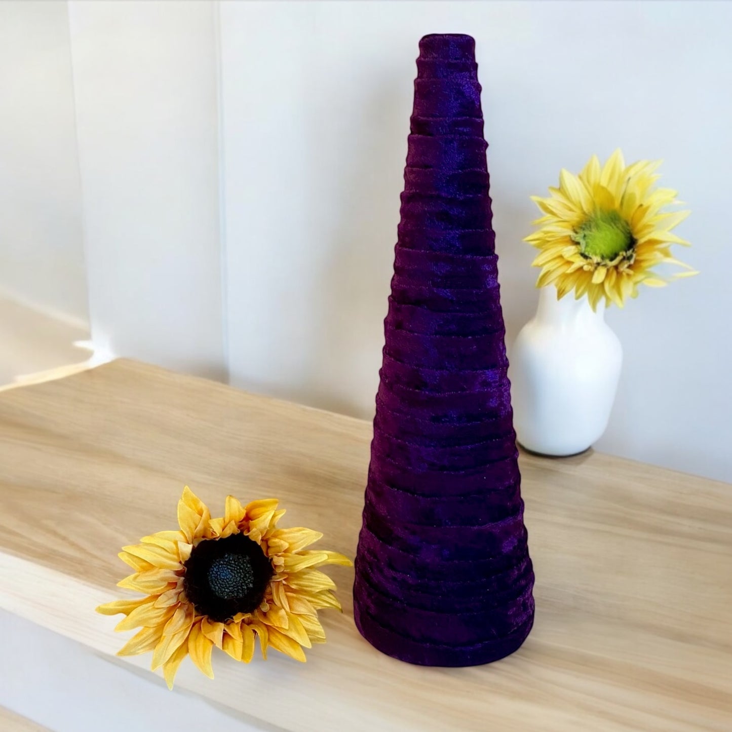 PURPLE Crushed Velvet Decorative CONE Tree Wedding Centerpieces Spring Home Decor Host Gift Set of 5