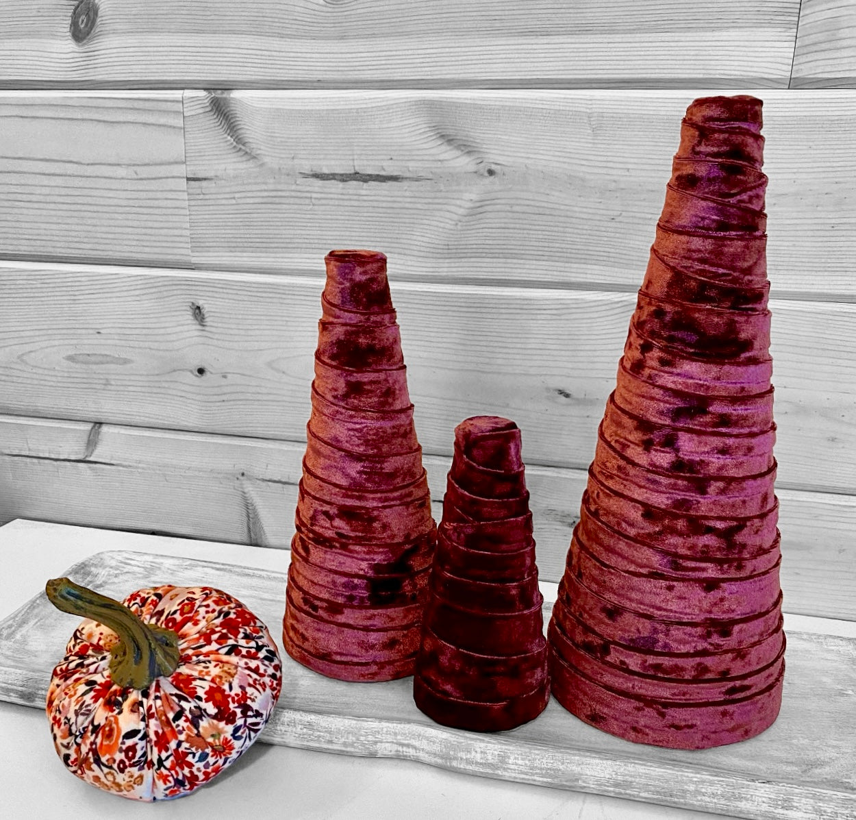 Decorative CONE Trees WINE VELVET Set of 3