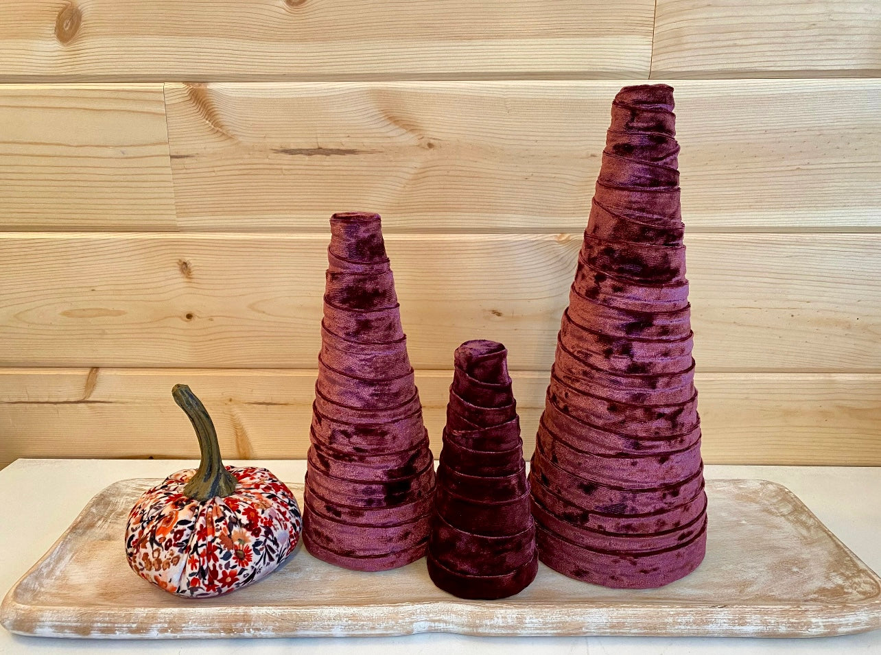 Decorative CONE Trees WINE VELVET Set of 3