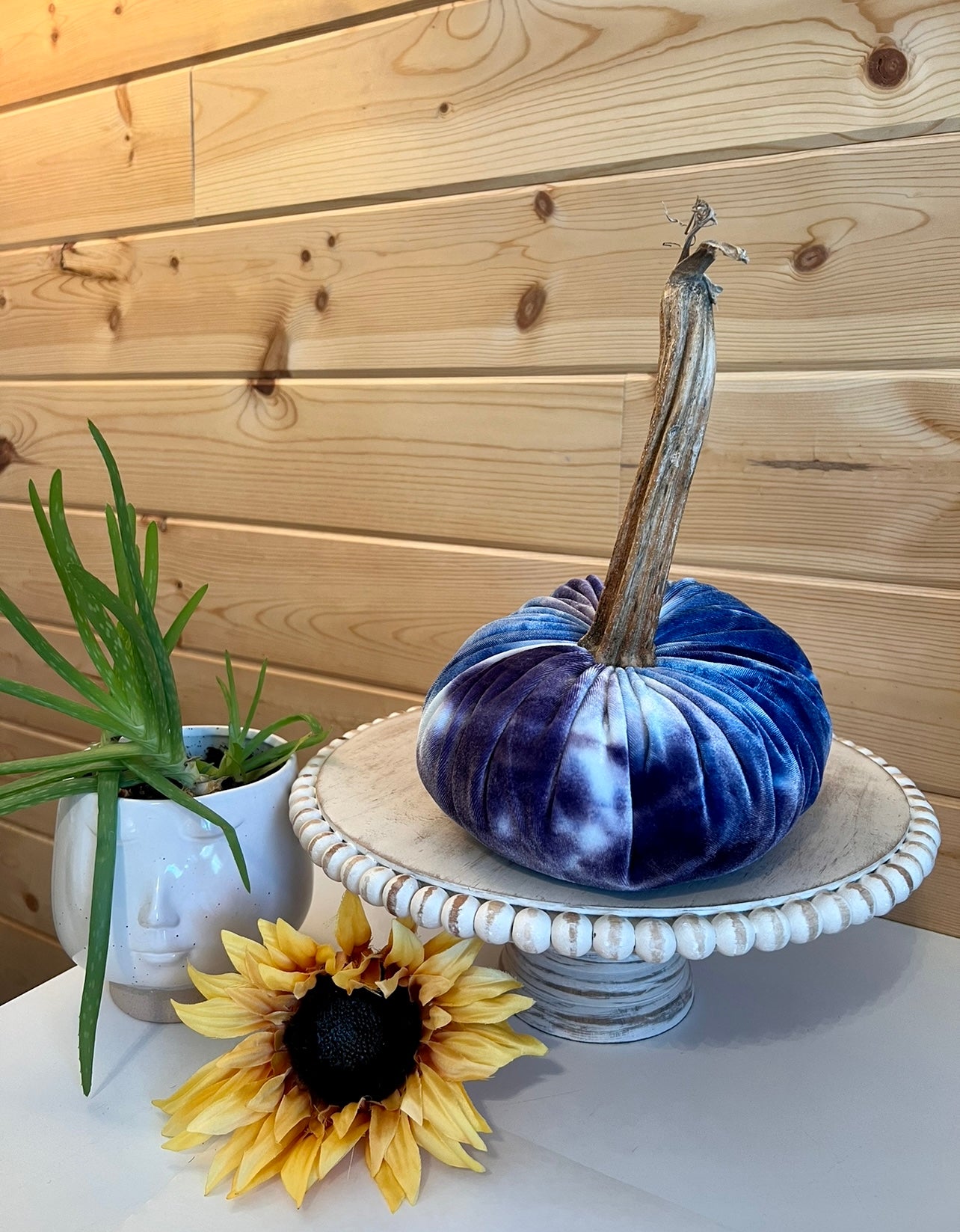 EXTRA LARGE VELVET PUMPKIN - BLUE WHITE PURPLE TIE DYE