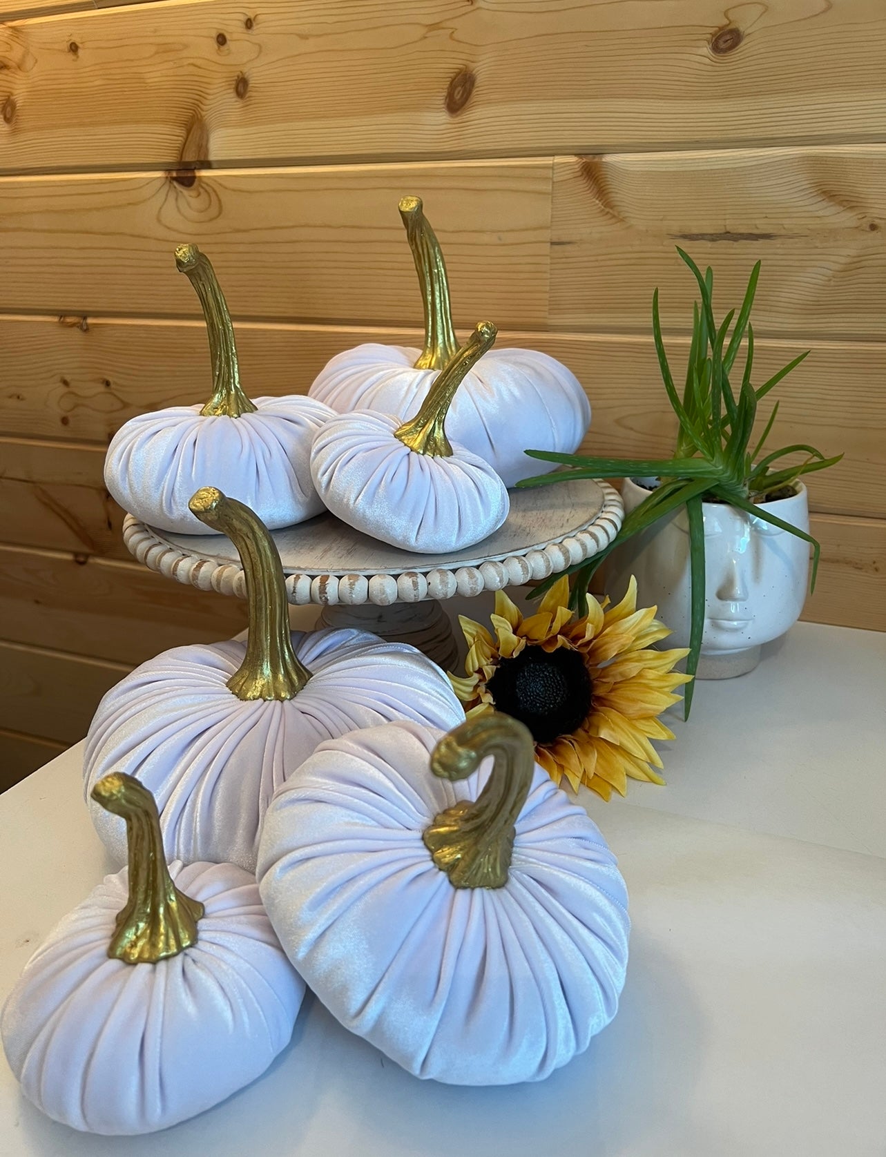 PUMPKINS SET of 3 VELVET - WHITE