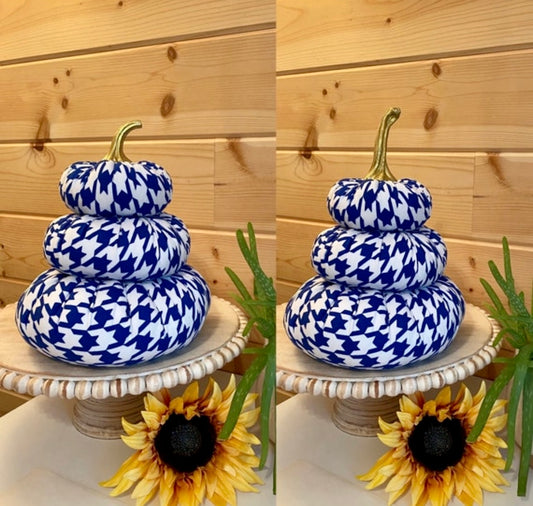 Tiered Pumpkin Stack - Houndstooth Print Blue and White