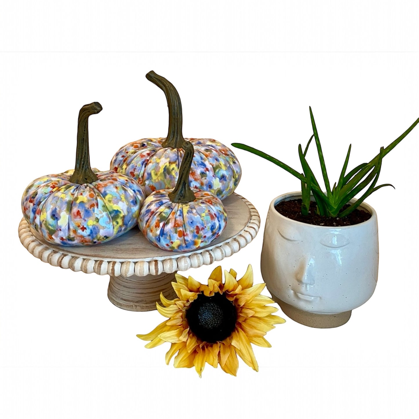 FLORAL PRINT FABRIC PUMPKIN SET of 3 - MAY FLOWERS