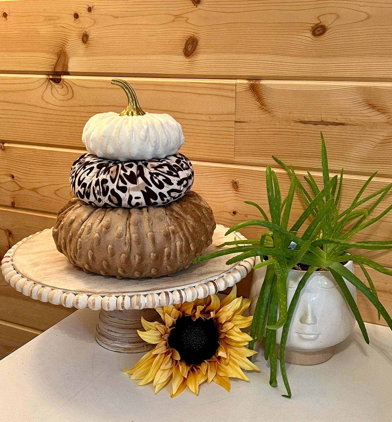 Tiered Pumpkin Stack - Nubby Mink Animal Print Cream Leopard