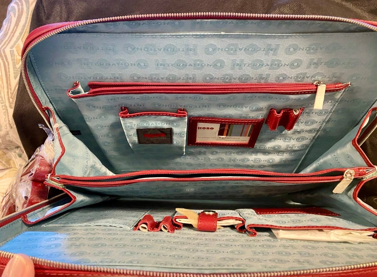 ‼️SOLD‼️ HOBO International Briefcase Red Leather Zip Around Detachable Strap RARE Find