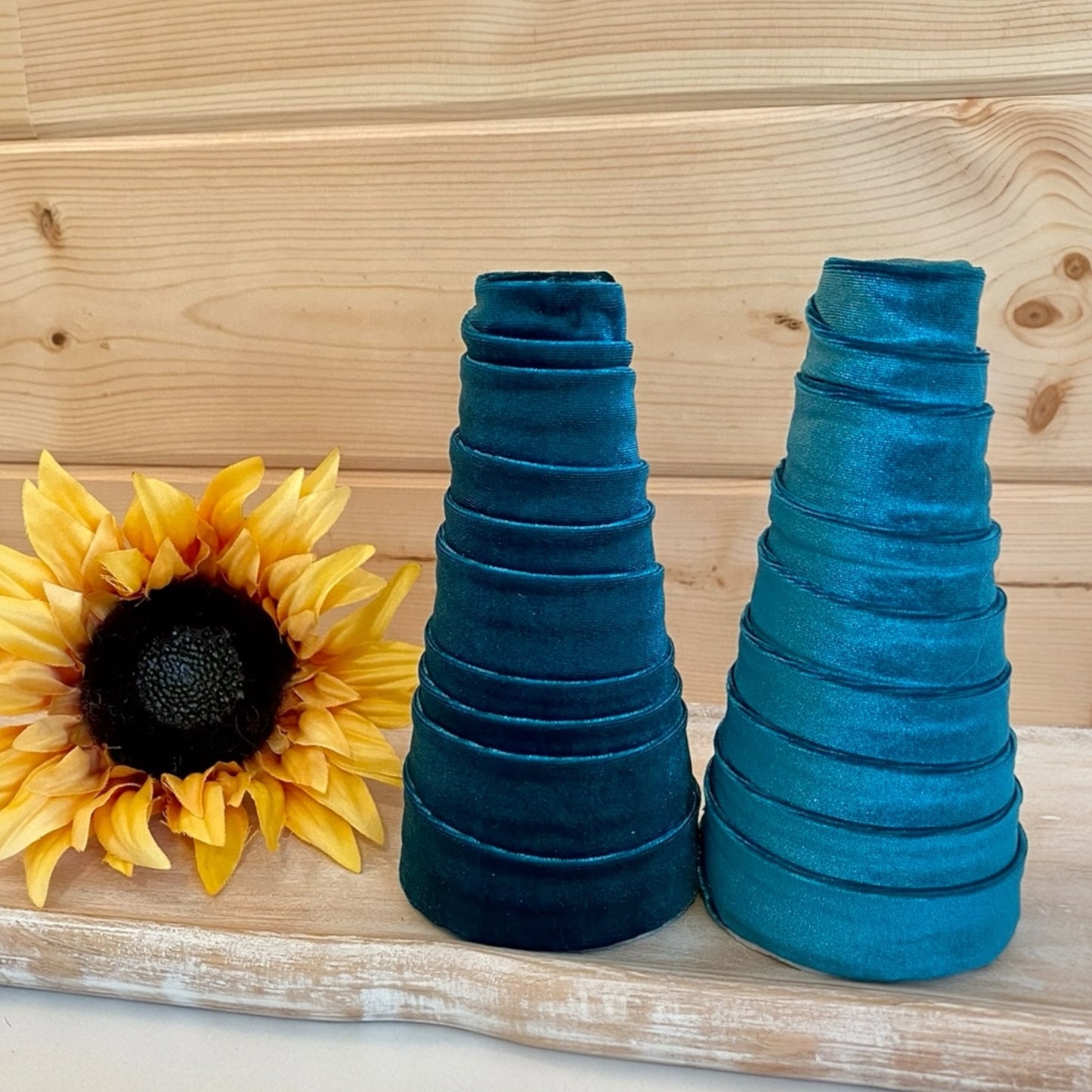 Teal Velvet Decorative Cones Set of 4 Everyday Mantel Décor Dark Turquoise Decor Christmas Tablescape Wedding Centerpiece