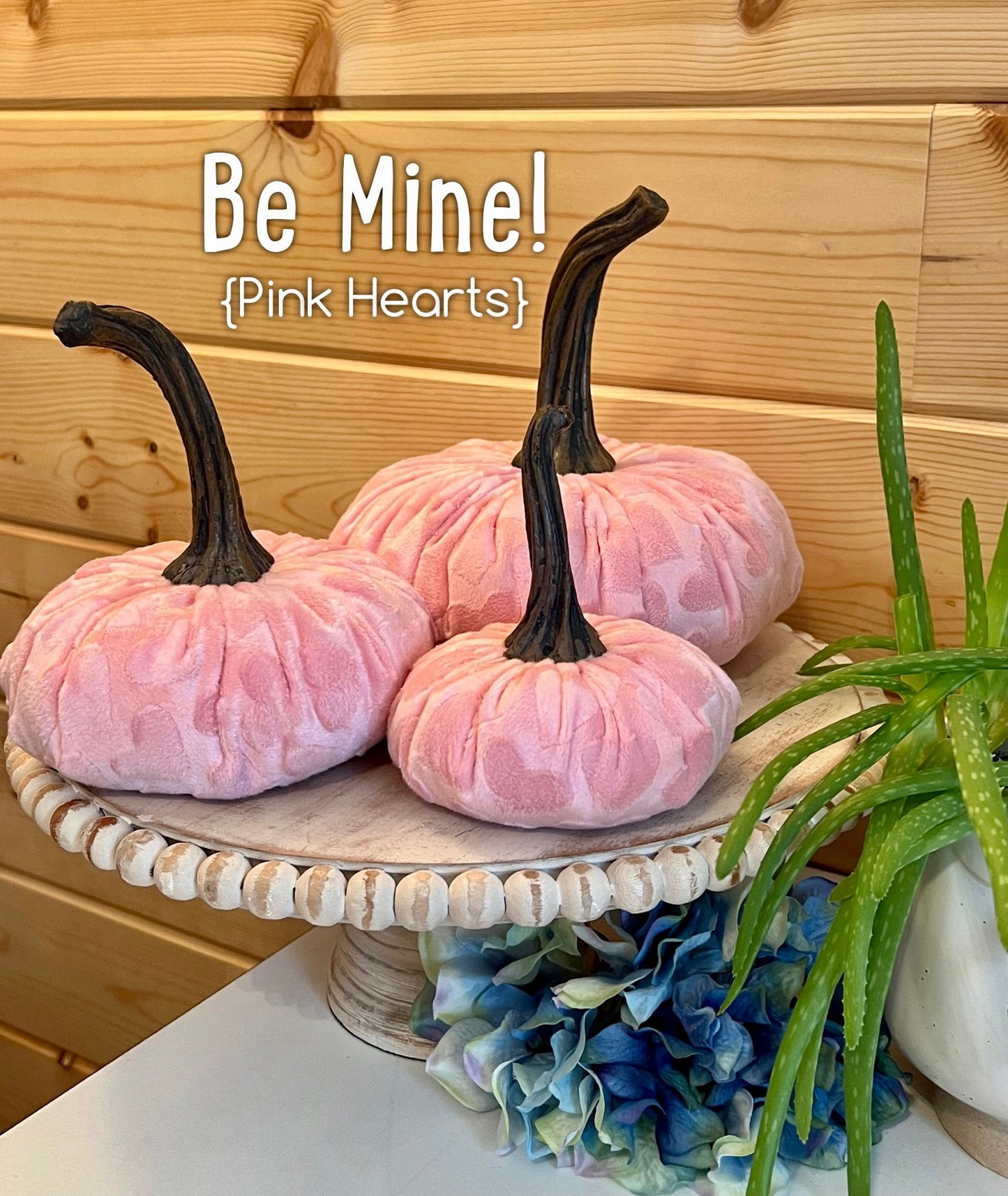Handmade Pumpkin Set of 3 Pink Heart Embossed Mink Velvet Pumpkins Gift Set for Mom Be Mine Valentine's Day Centerpiece Summer Home Decor