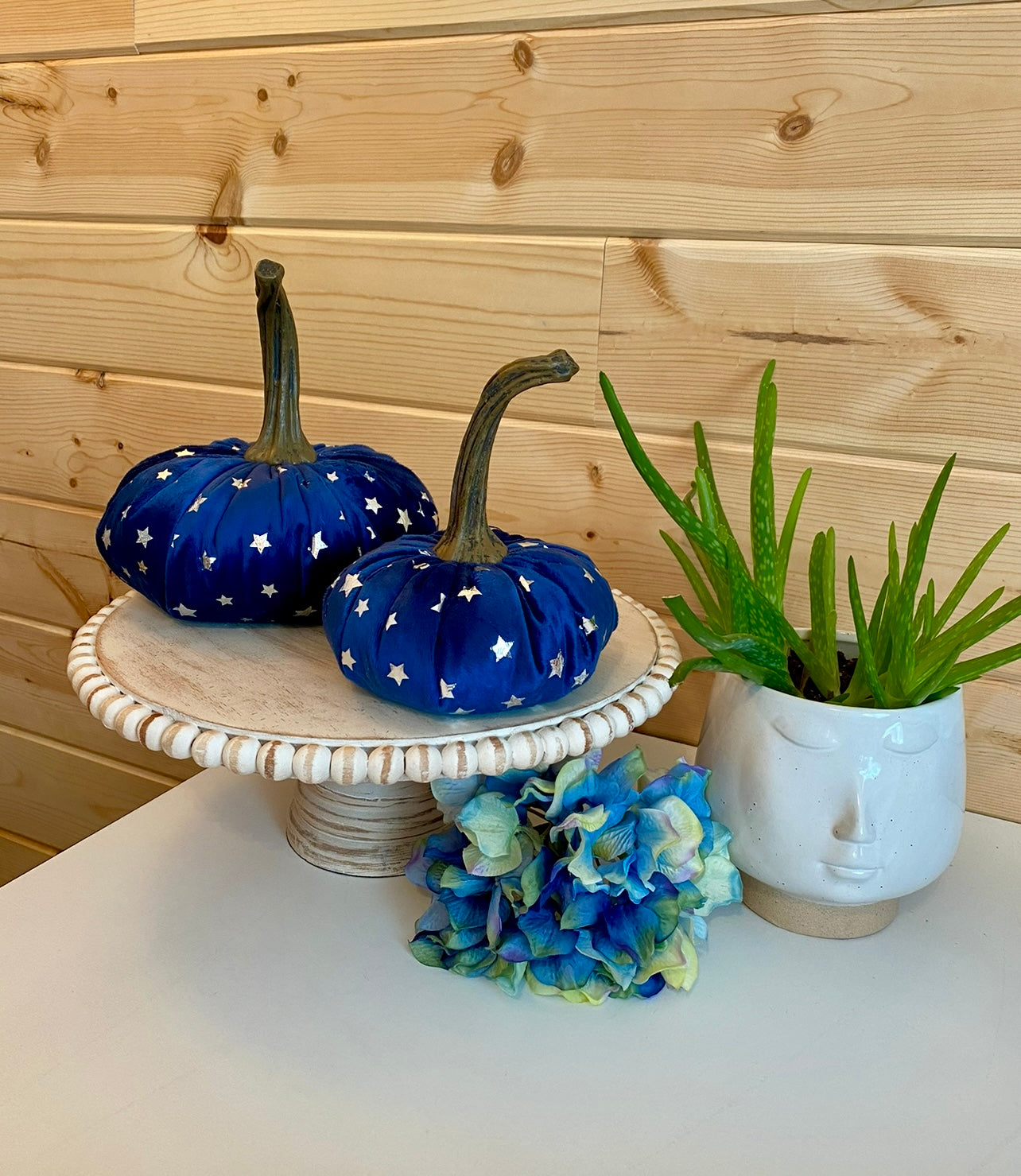 Handmade Pumpkin Set of 3 Navy Mink and Silver Foil Stars Gift Set for Host Patriotic Home Decor Americana Centerpiece Summer Party July 4th