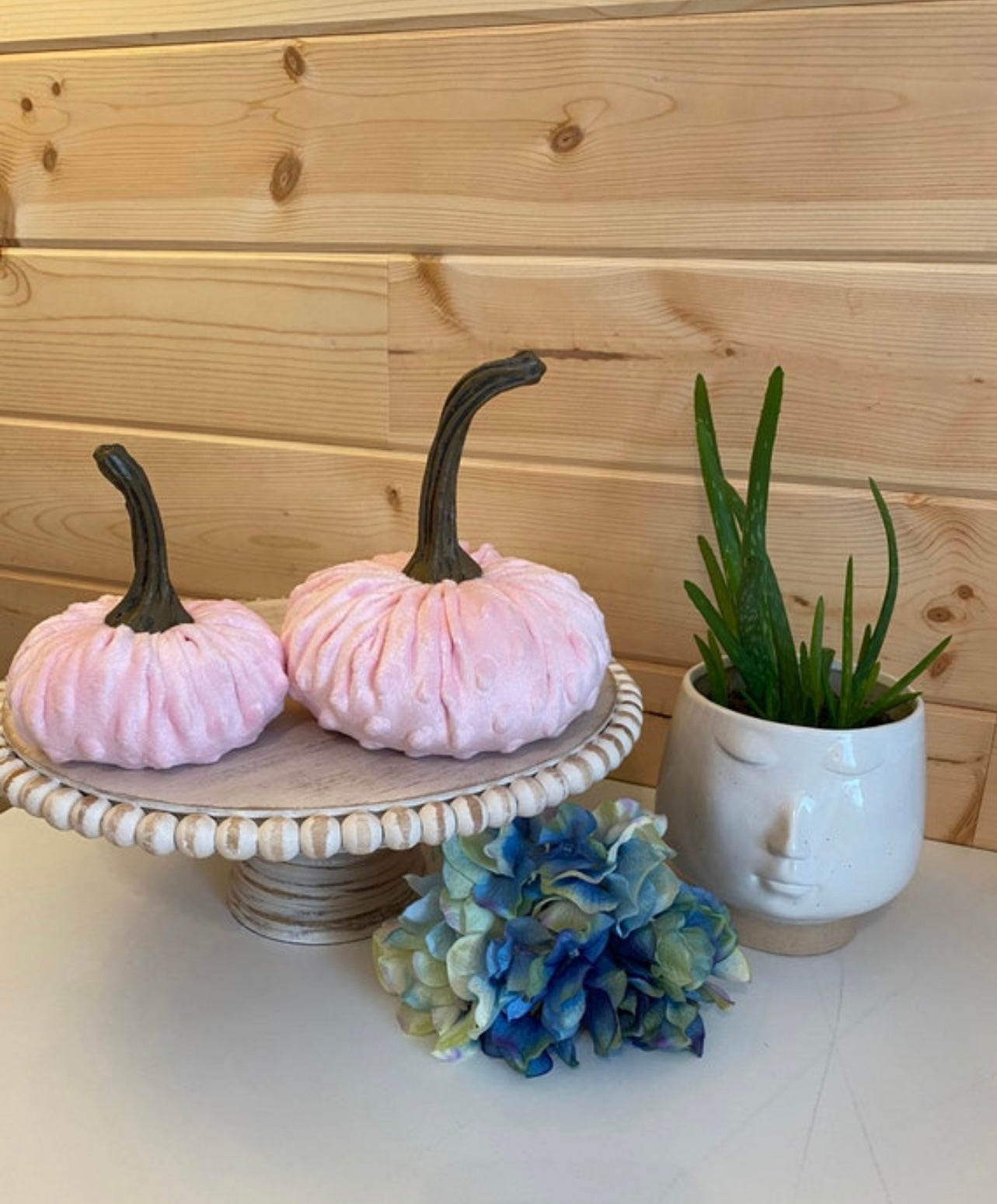 HANDMADE PUMPKIN SET of 3 NUBBY MINK VELVET - PINK