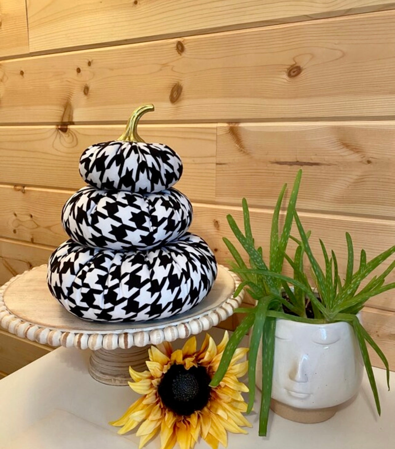 Tiered Pumpkin Stack - Houndstooth Print Black and White